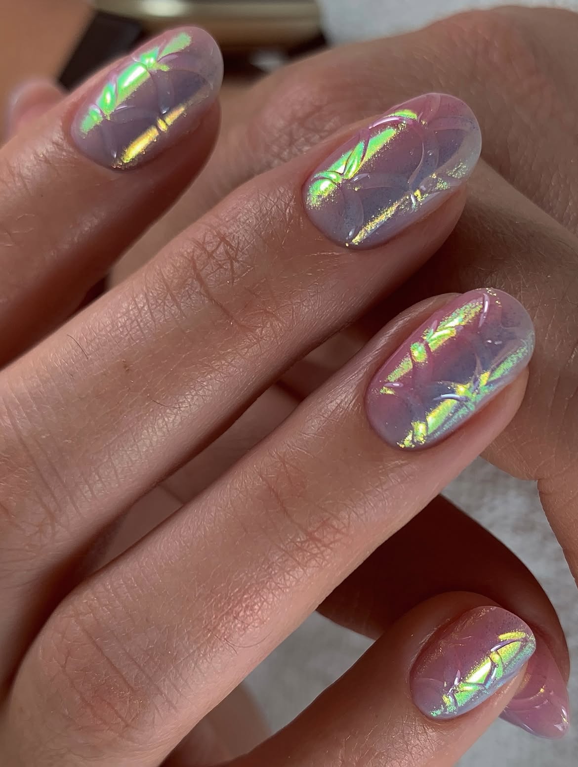 Iridescent Shattered Glass Oval Nails