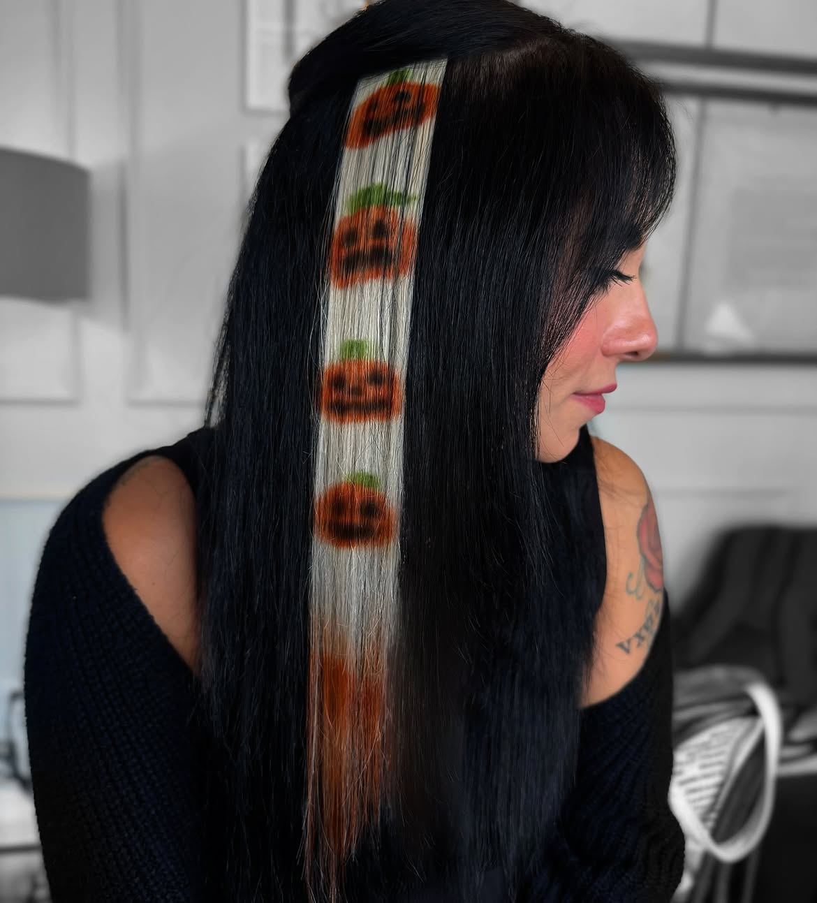 Jack-O'-Lantern Streak Halloween Hair Art