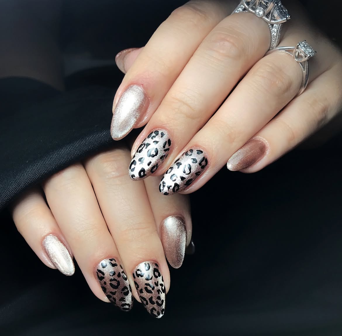 Leopard Print Cat Eye Almond Nails