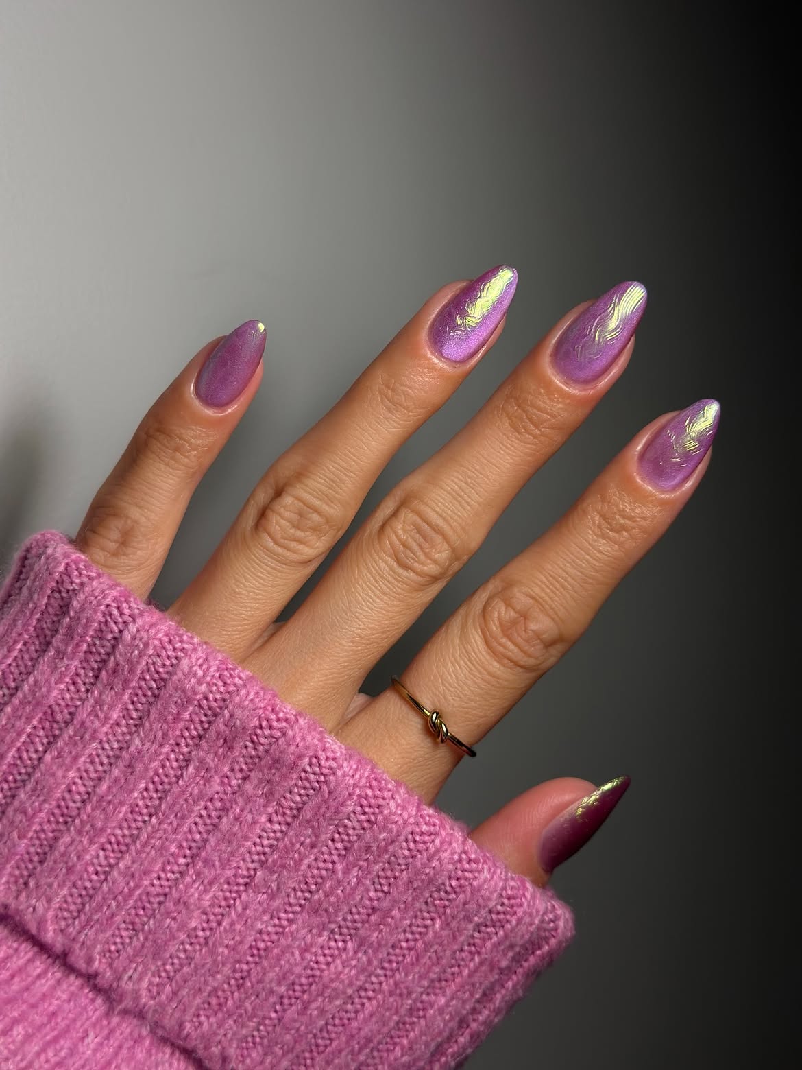 Lilac Mermaid Aura Almond Nails