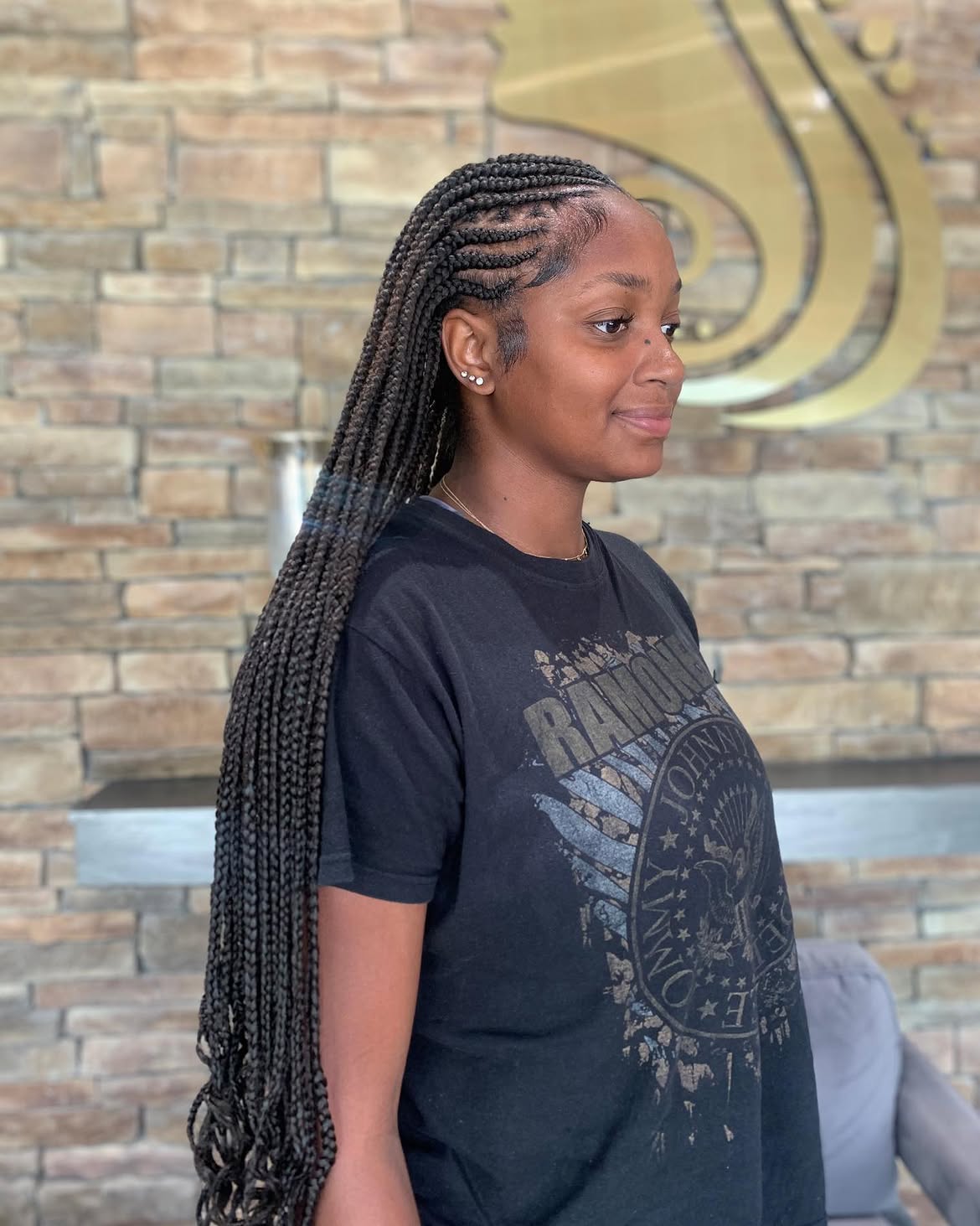 Long Box Braids With Curly Ends Accent