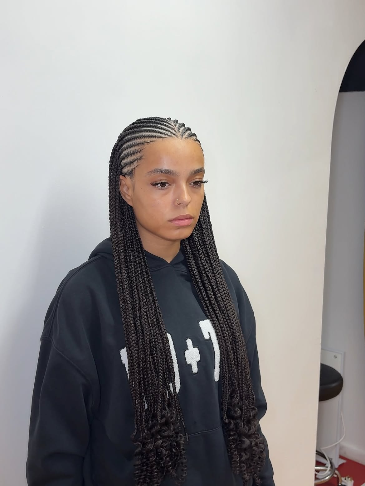 Long Braids With Curly Ends And Defined Parts