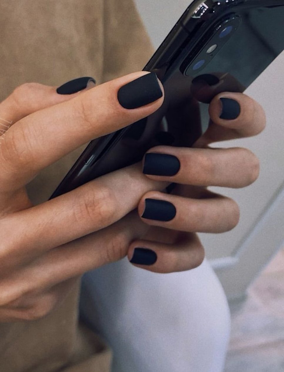 Matte Black Classic Short Square Nails