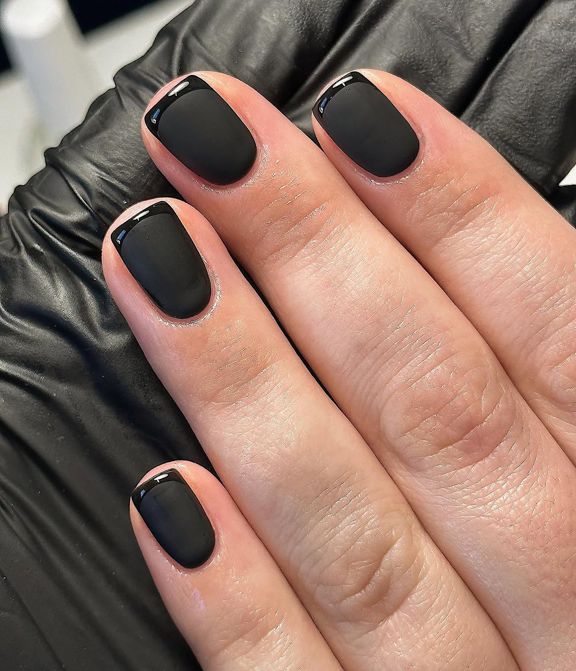Matte Black French Tip Oval Nails