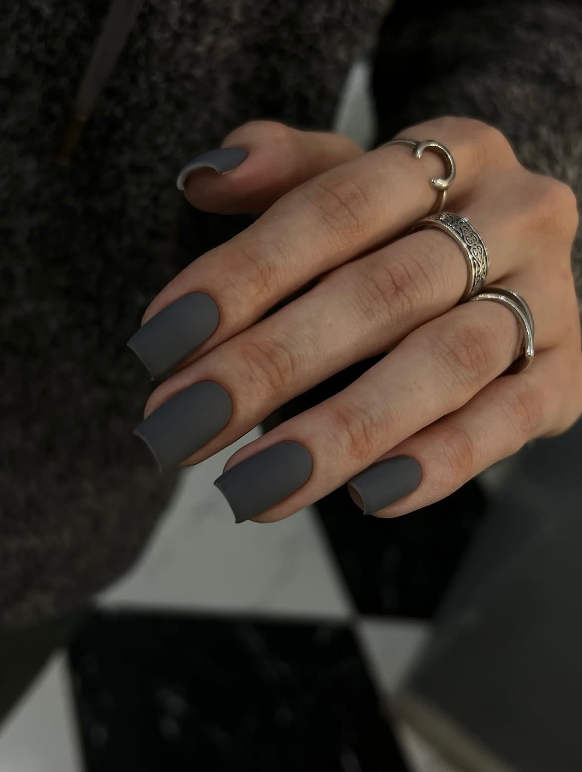 Matte Charcoal Square Nails