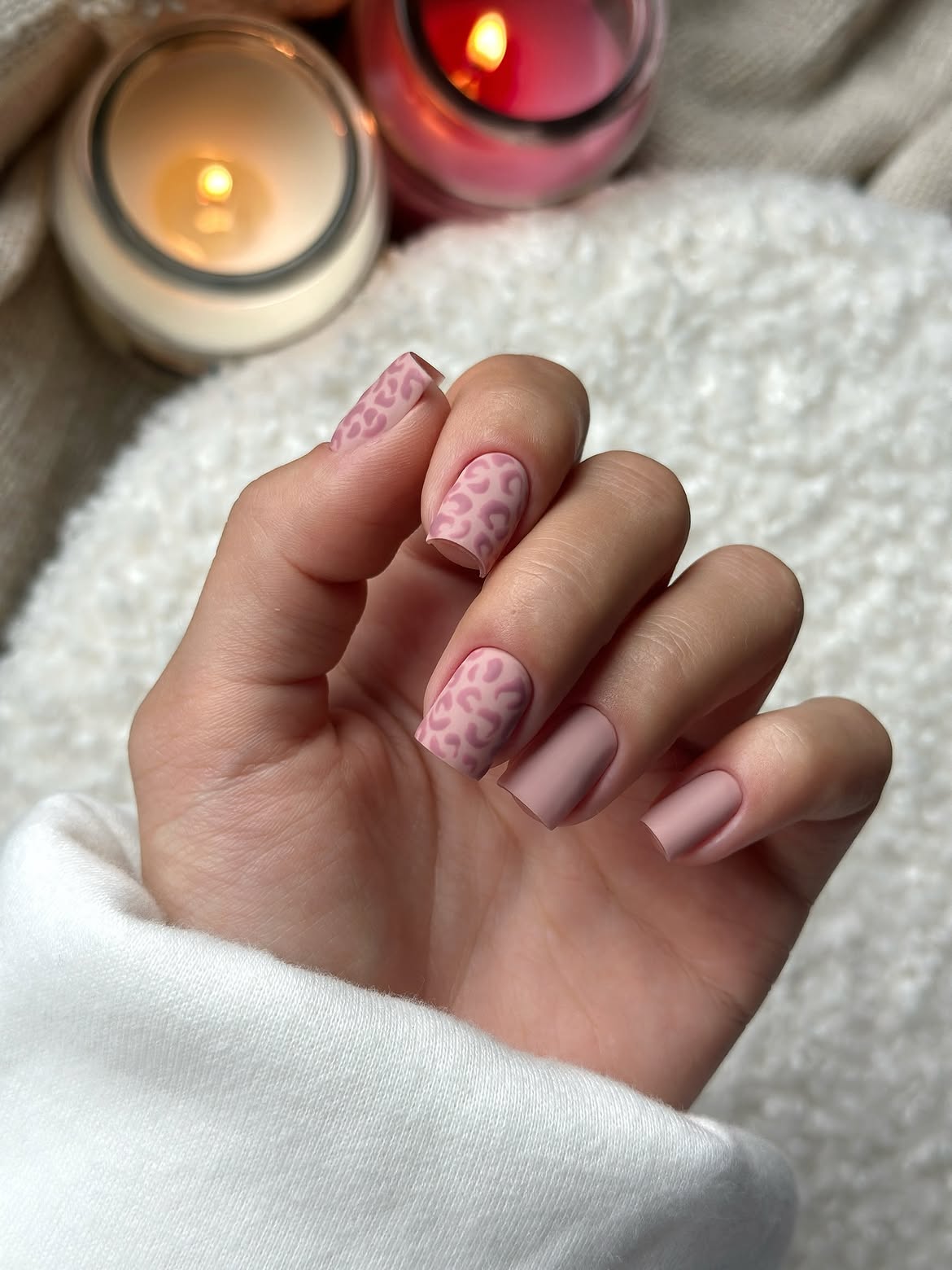 Matte Dusty Rose Leopard Print Nails