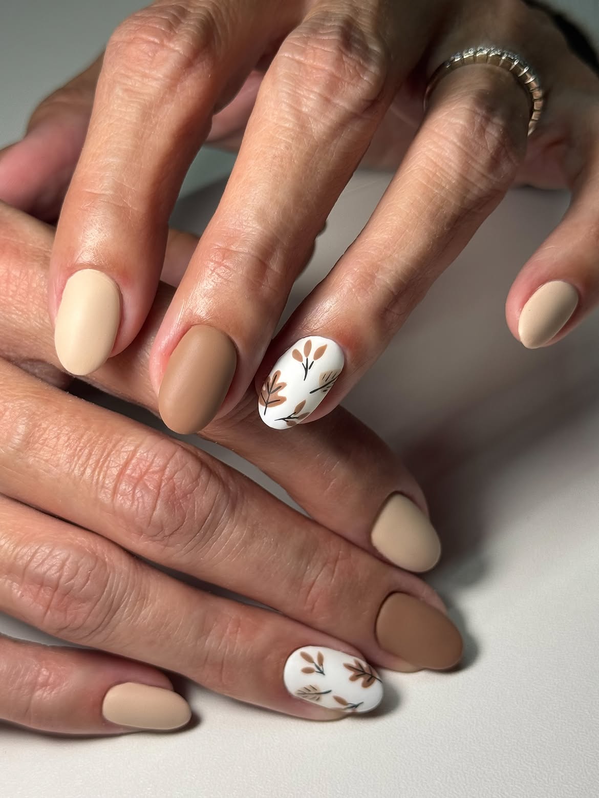 Matte Fall Leaves Almond Nails