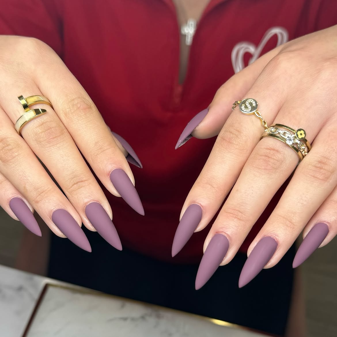 Matte Mauve Stiletto Fall Nails