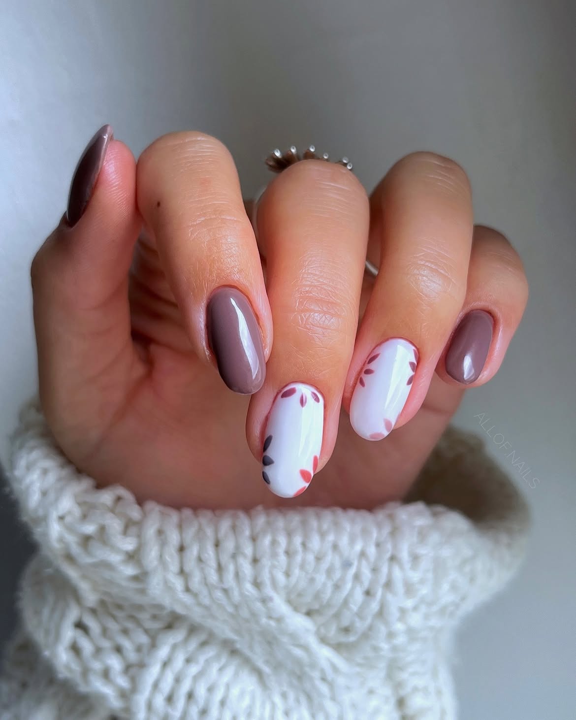 Matte Mauve with Floral Accent Nails