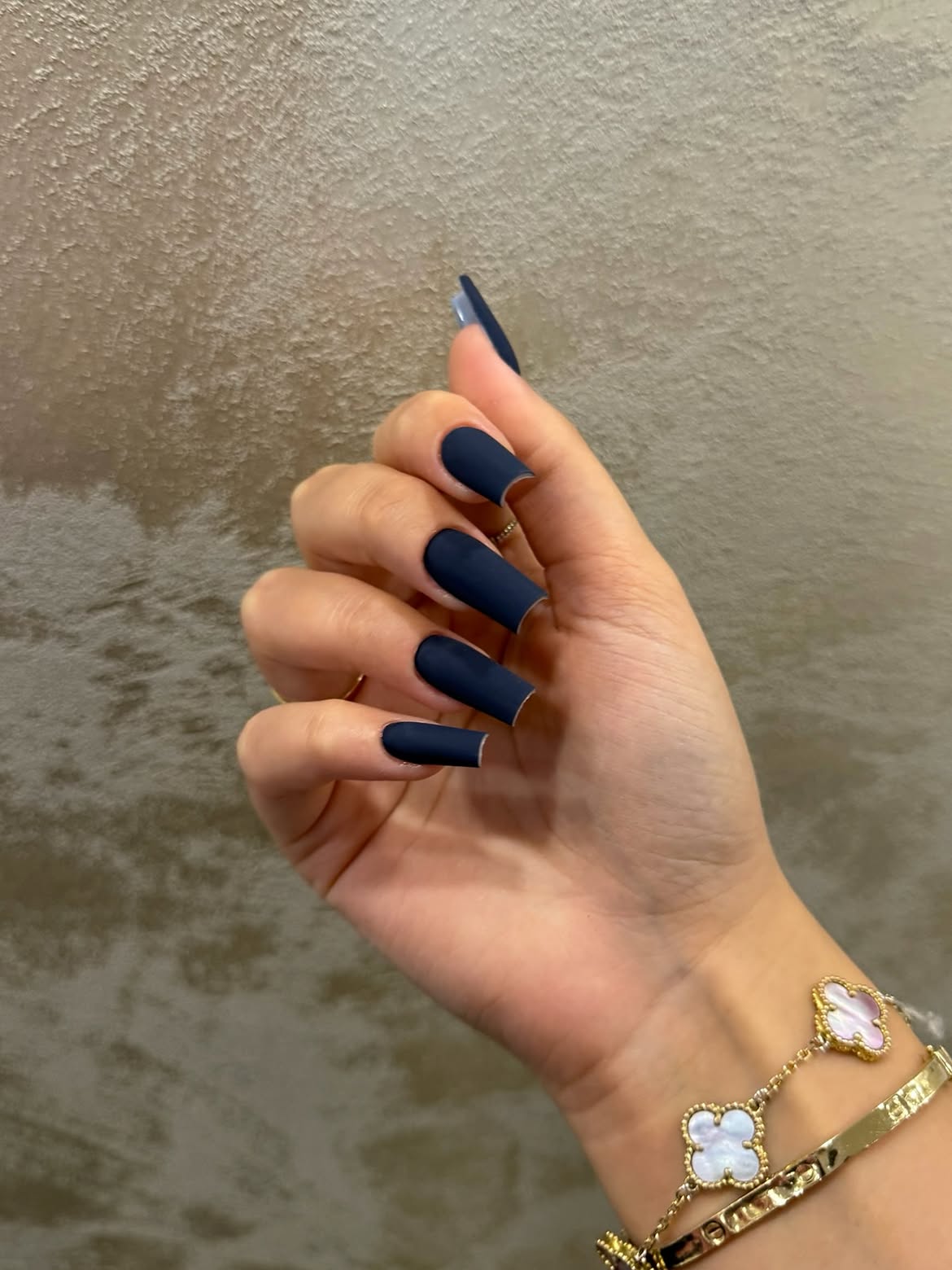 Matte Navy Blue Coffin Nails with Sheer French Tips