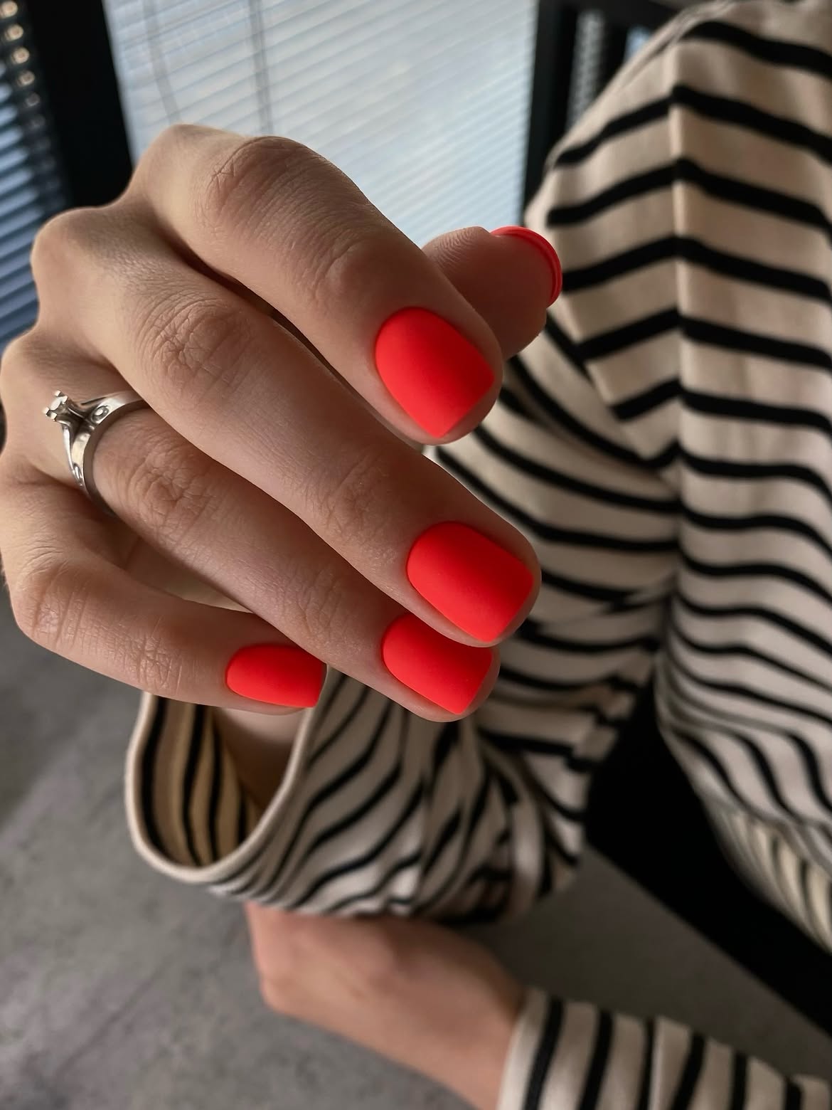 Matte Neon Coral Squoval Nails