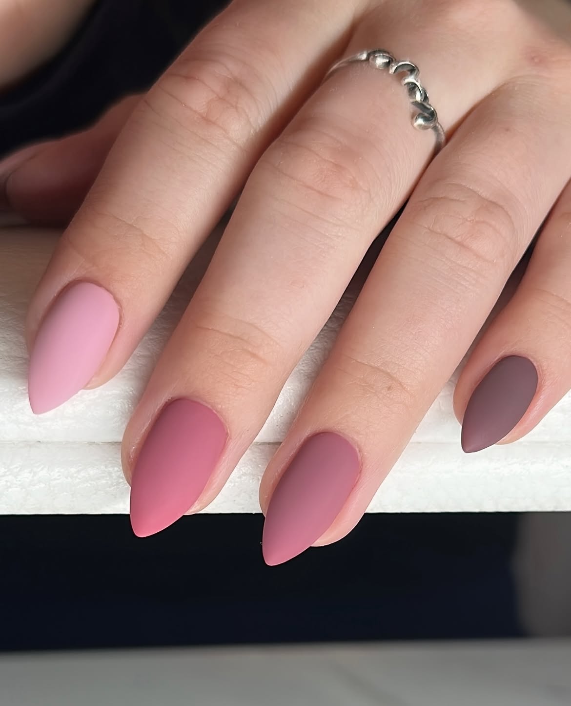Matte Pink And Dusty Rose Stiletto Nails