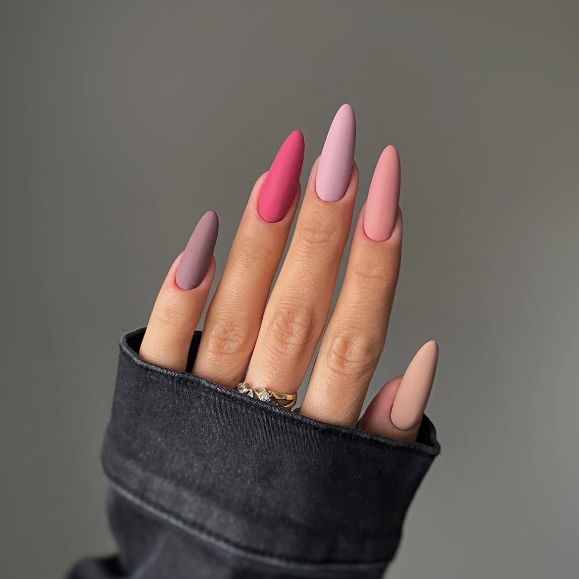 Matte Pink Ombre Almond Nails