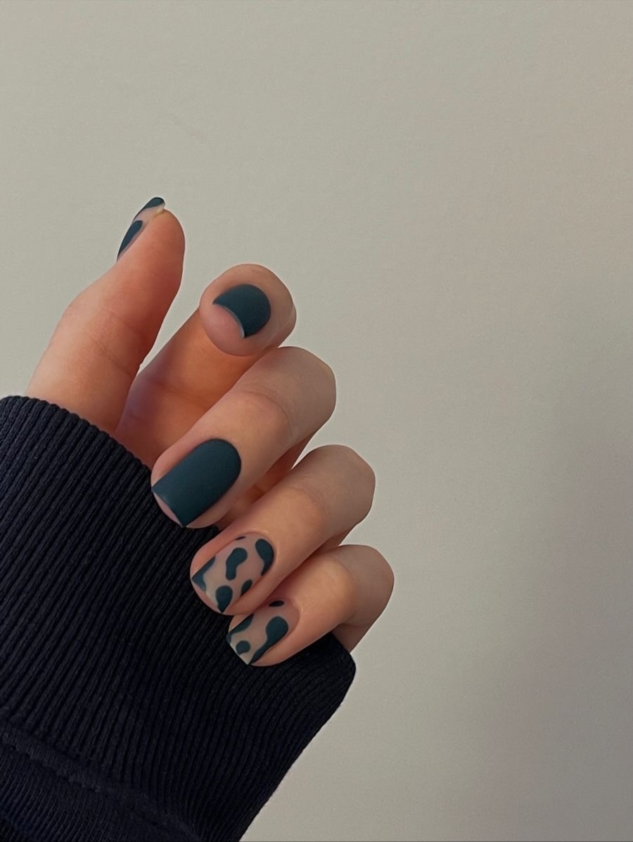 Matte Teal Leopard Print French Tips