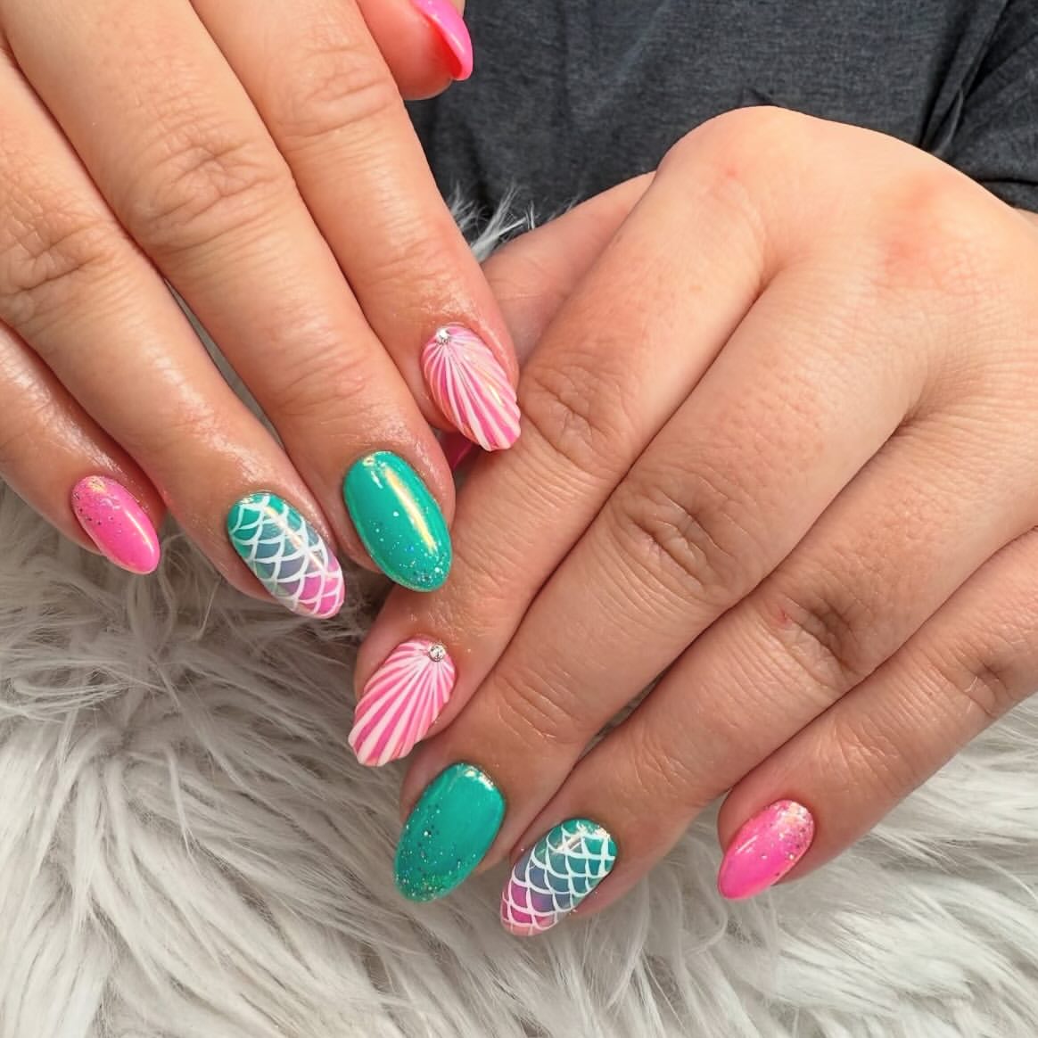 Mermaid Scale Pink and Teal Ombre Nails