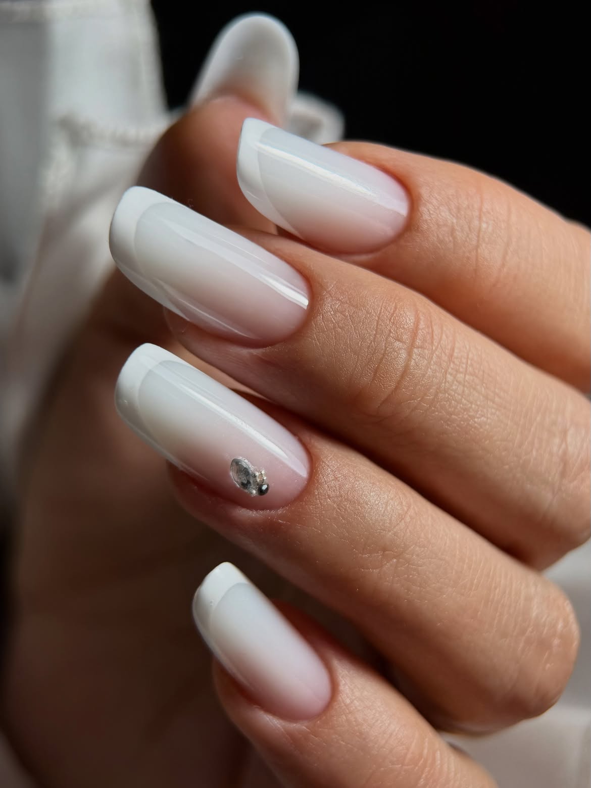 Milky Gradient French Ombre With Rhinestone Accent