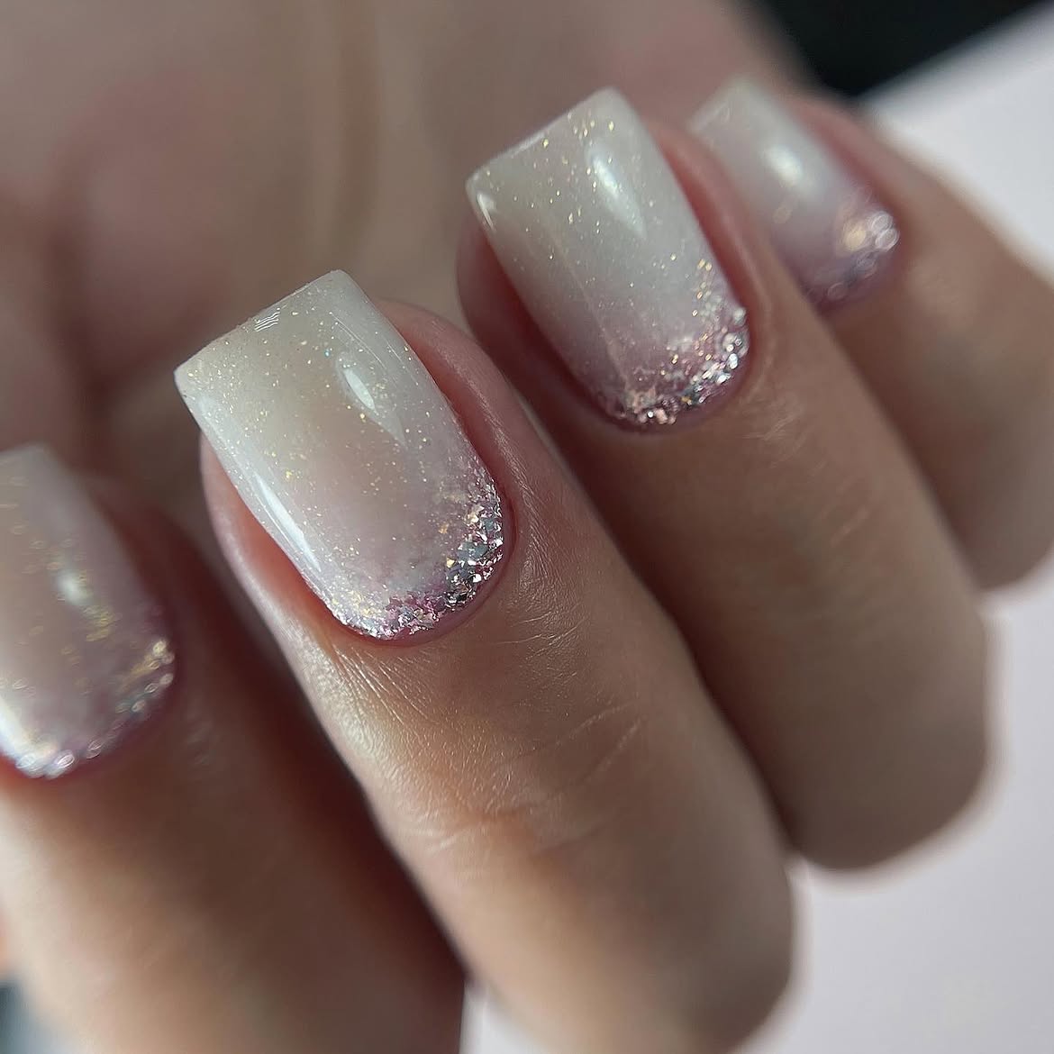 Milky Ombre Glitter French Tip Nails