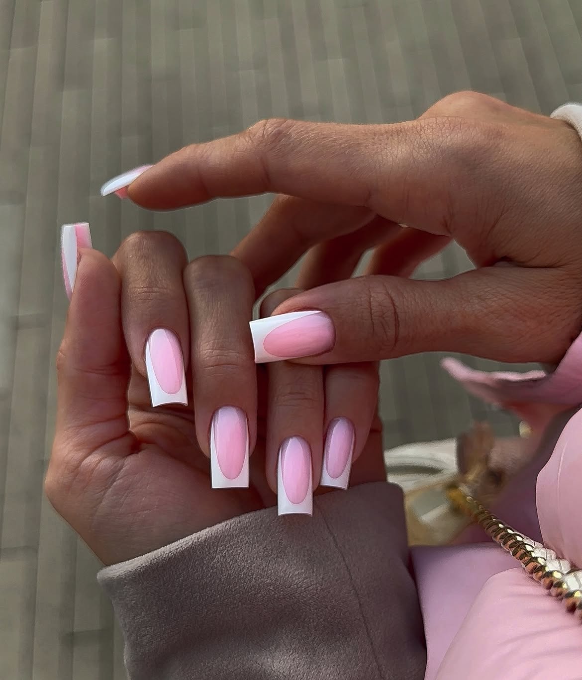 Milky Pink French Tip Square Nails