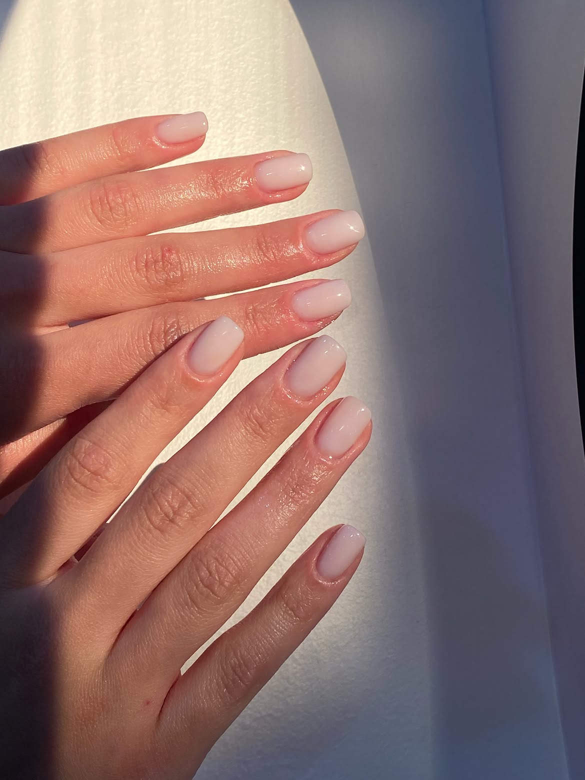 Milky Pink Short Oval Nails With High Gloss