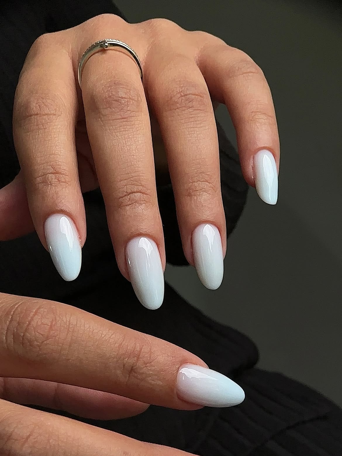 Milky Sky Blue Aura Almond Nails