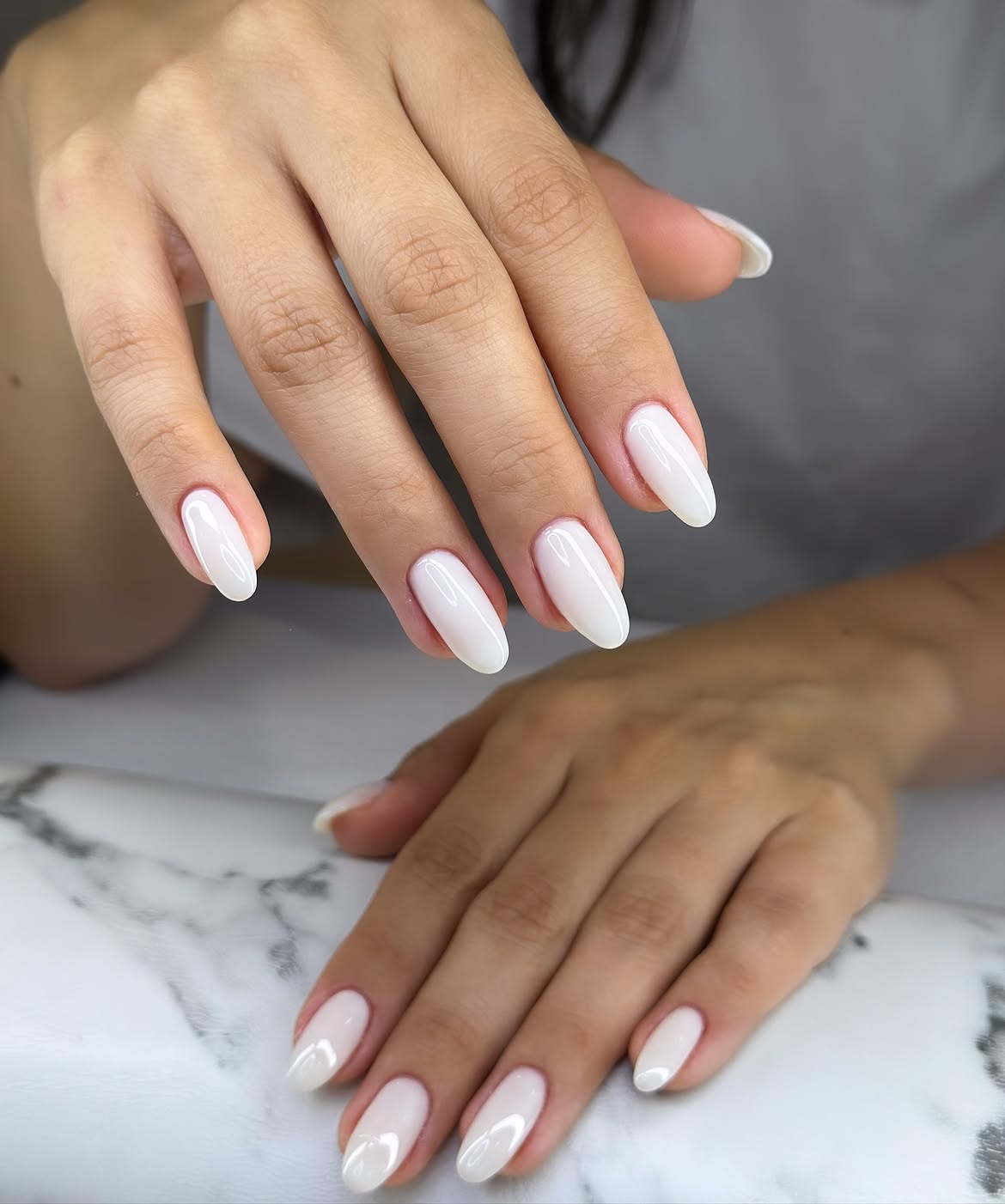 Milky White Almond Aura French Tips
