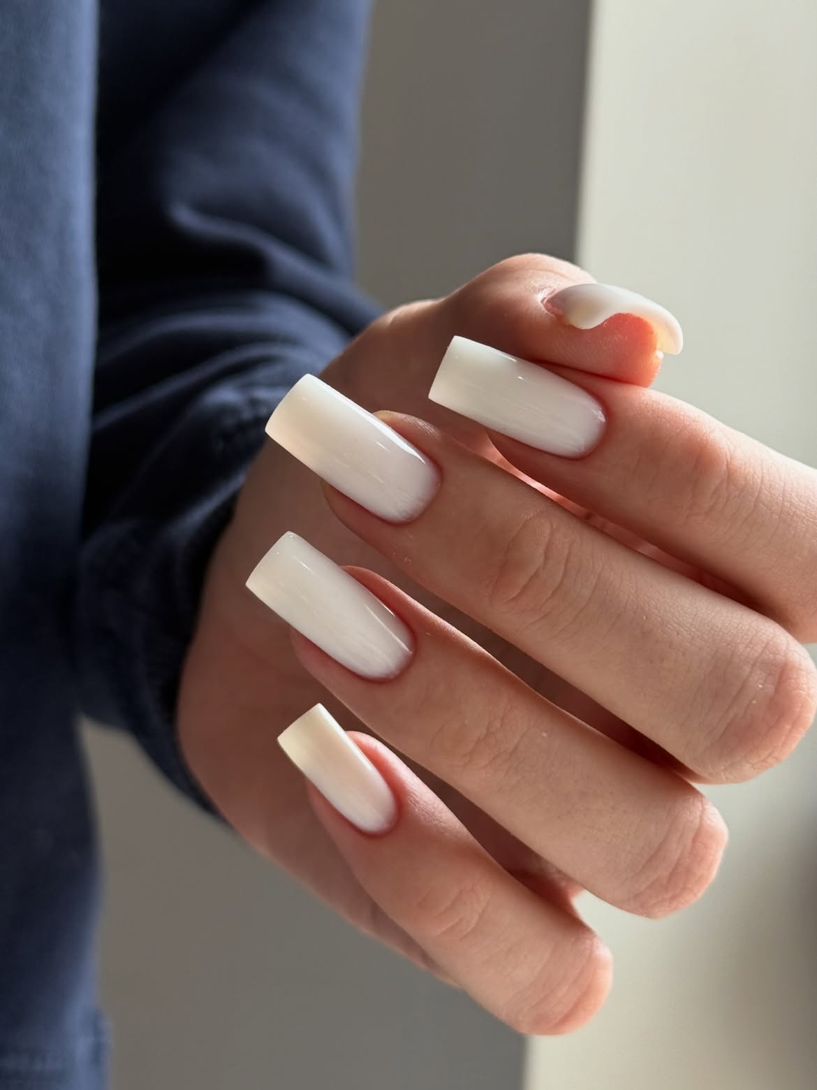 Milky White Glossy Square Nails