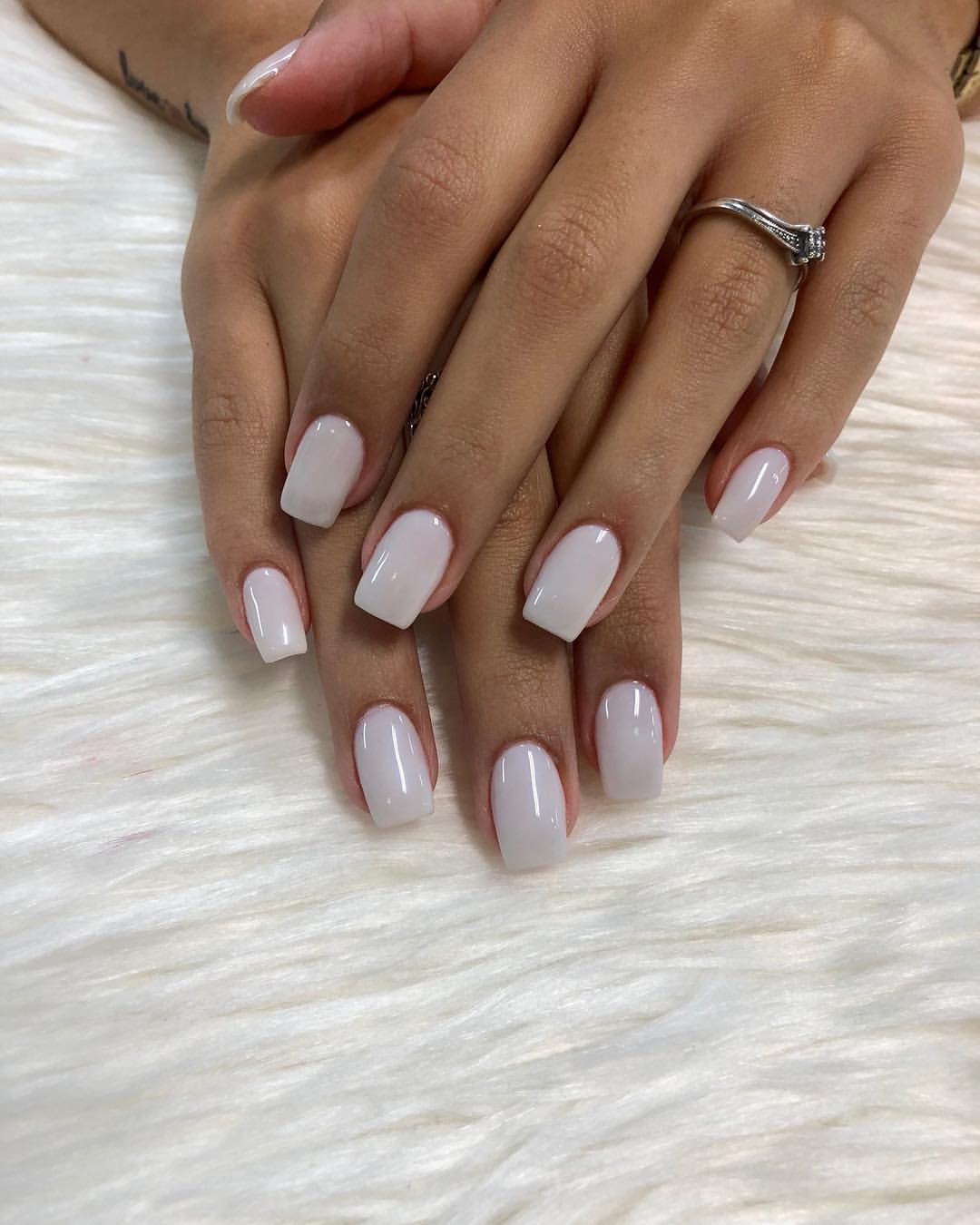 Milky White Square French Fade Nails
