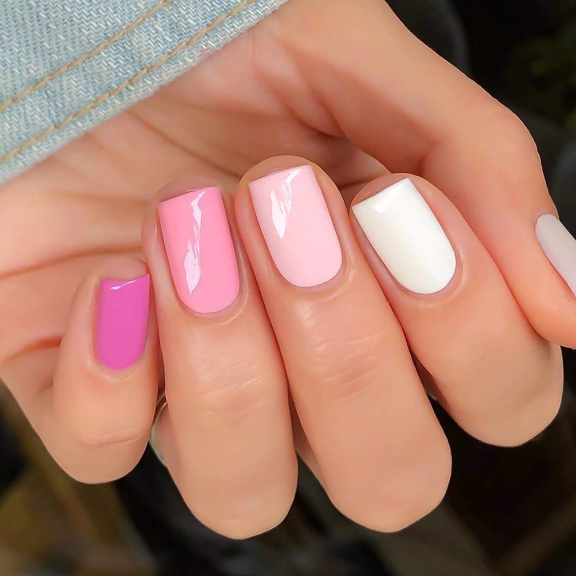 Mix & Match Pink and White Glossy Nails