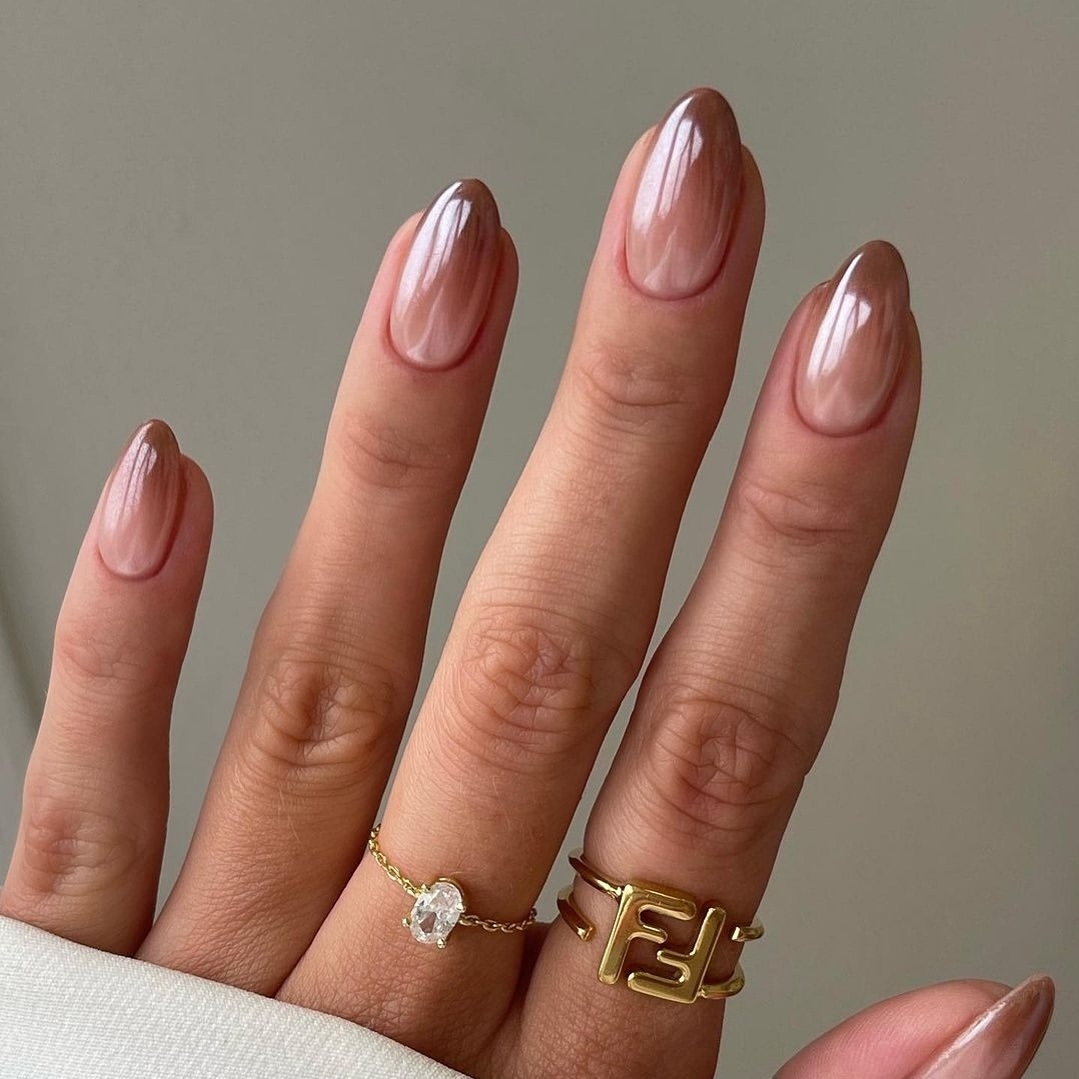 Modern Coffee To Nude Ombre Almond Nails