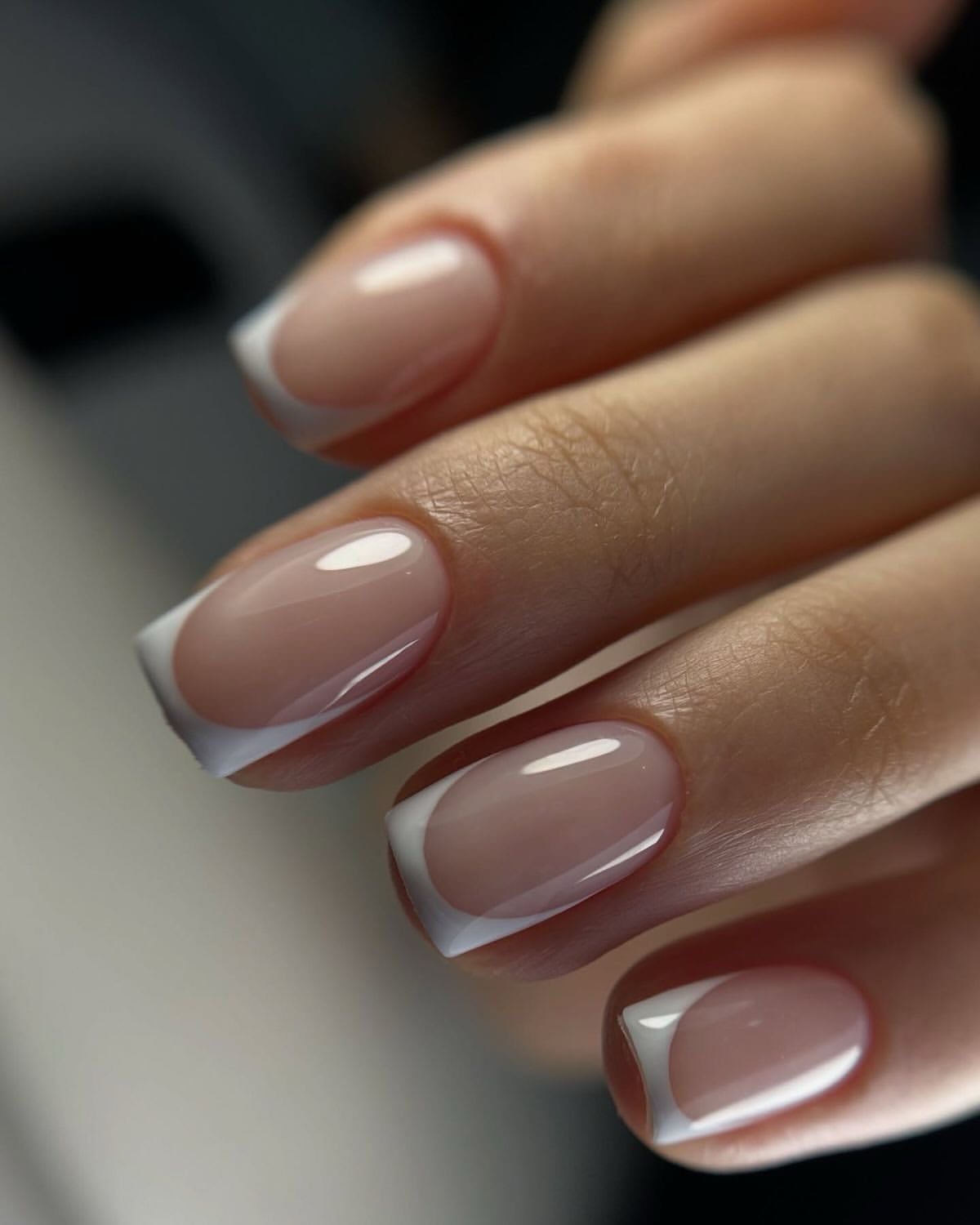 Modern French Tip Glossy Almond Nails