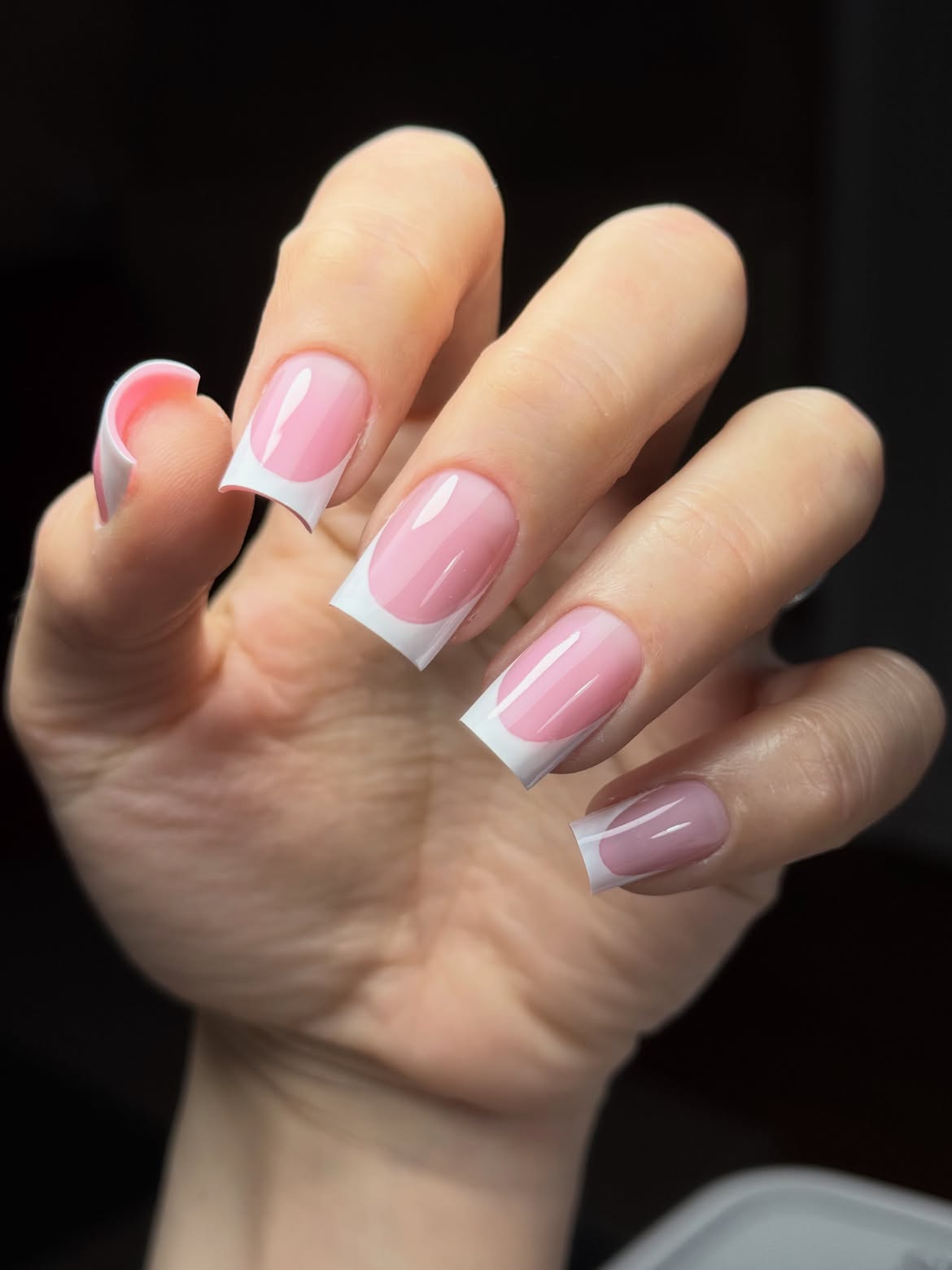 Modern Pink and White French Ombre Square Nails