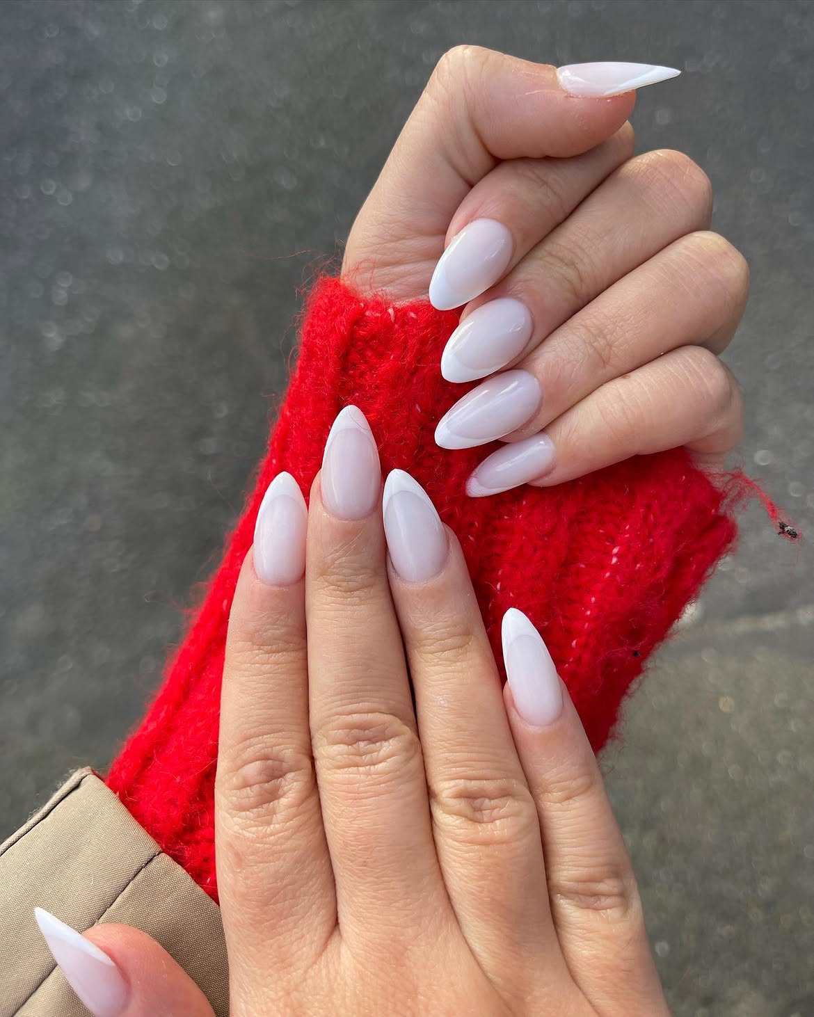 Modern White French Tip Almond Nails