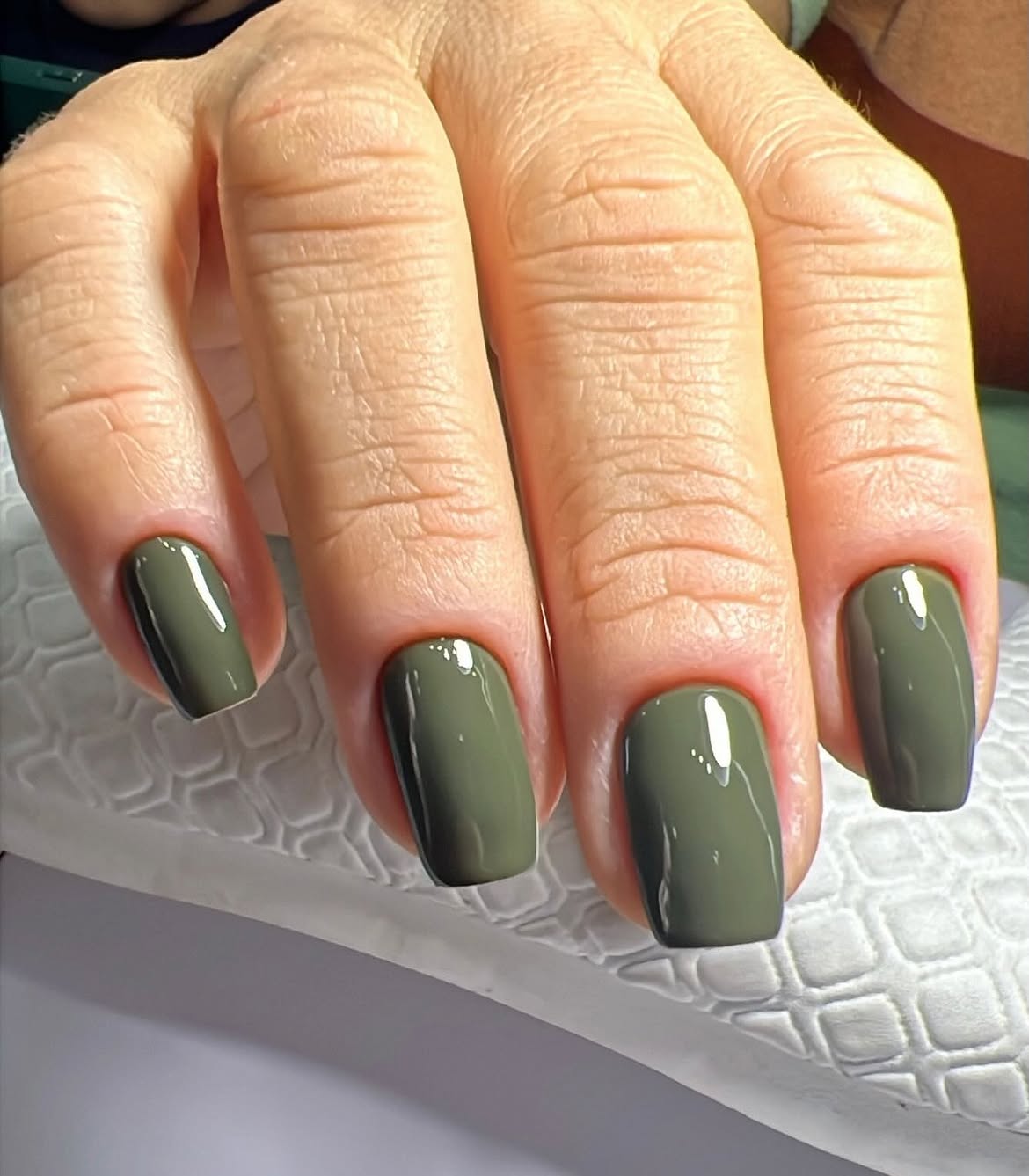 Moss Green Glossy Square Nails