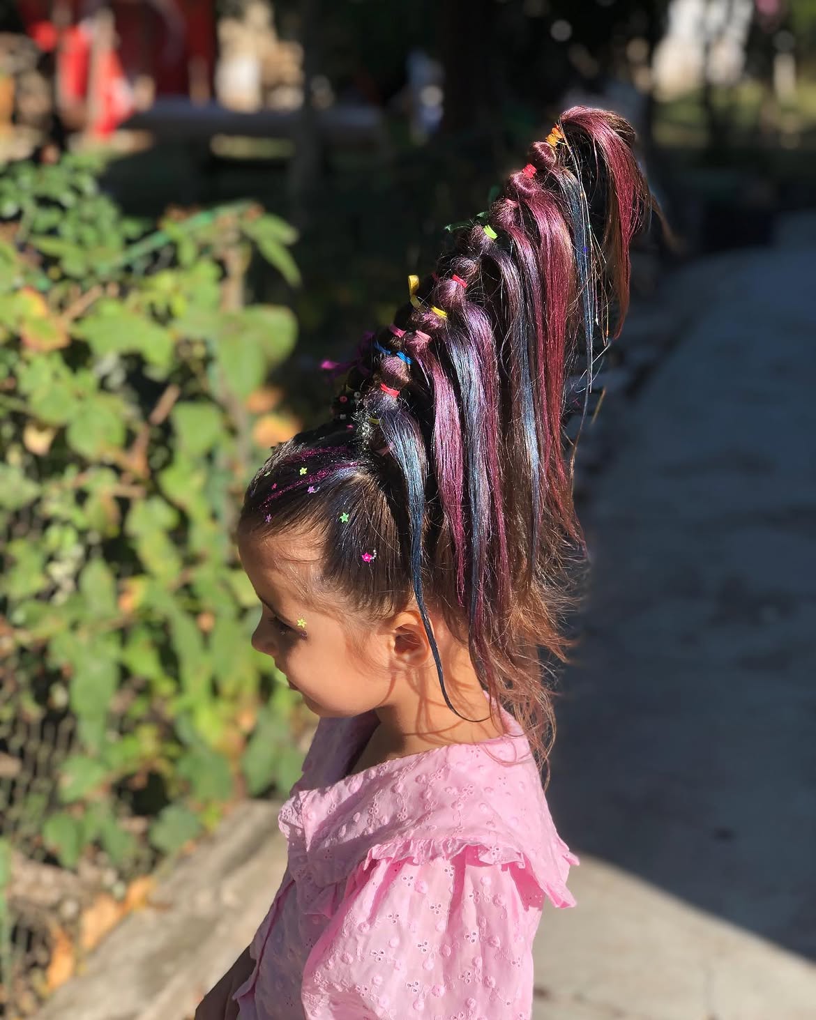 Multicolor Braided Ponytail With Sparkly Stars