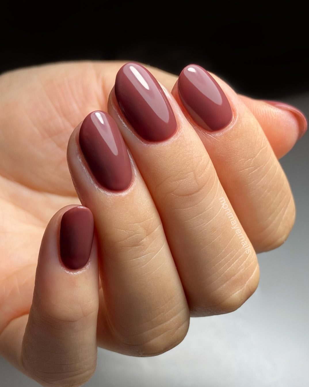 Muted Rose Oval Nails With Glossy Finish