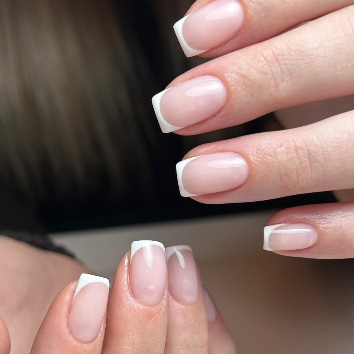 Natural Pink Milky French Almond Nails