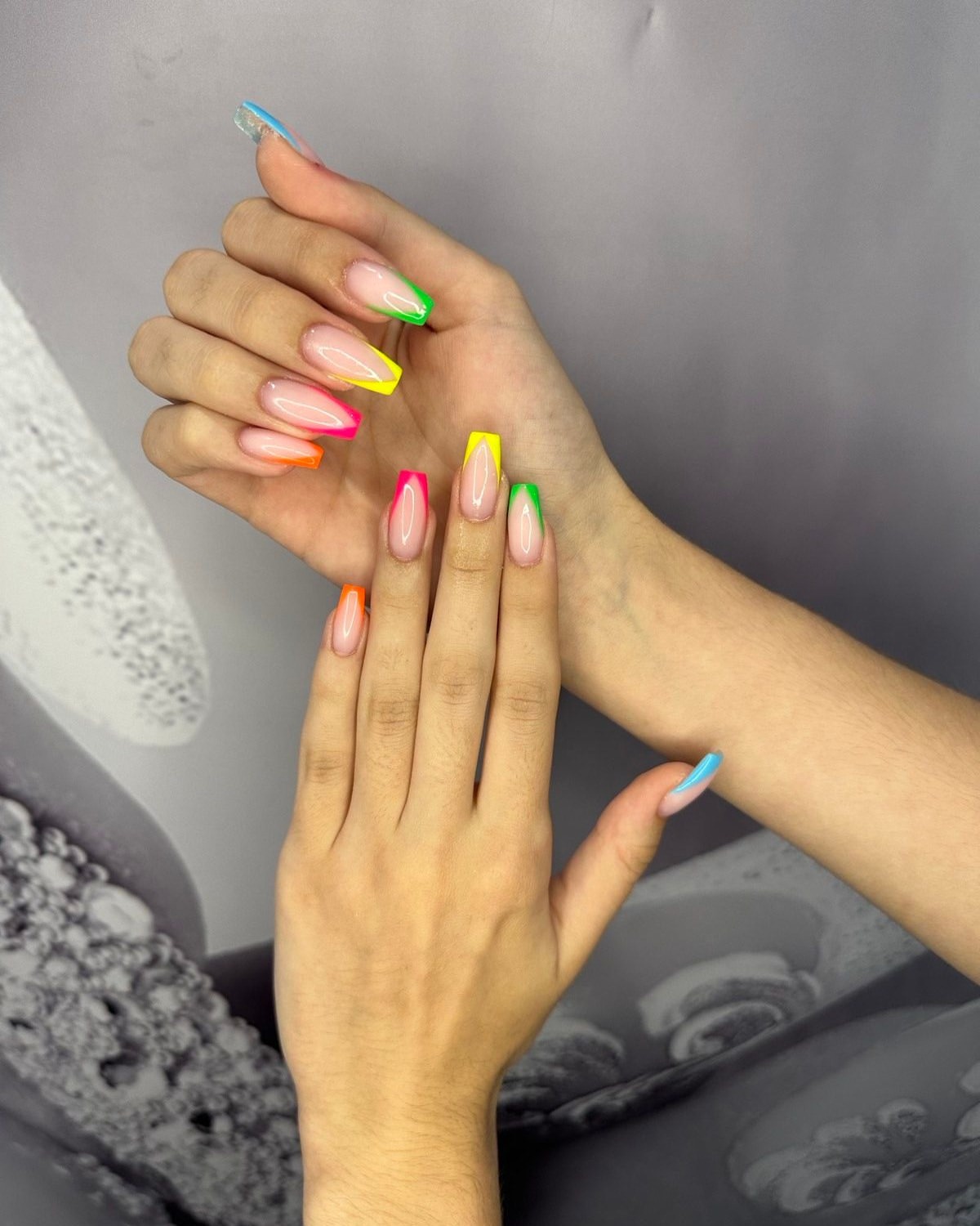 Neon French Tips on Coffin Nails