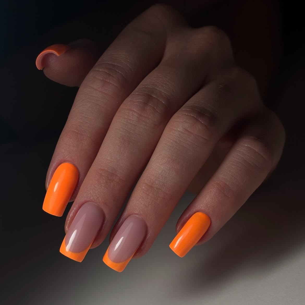 Neon Orange French Tip Square Nails