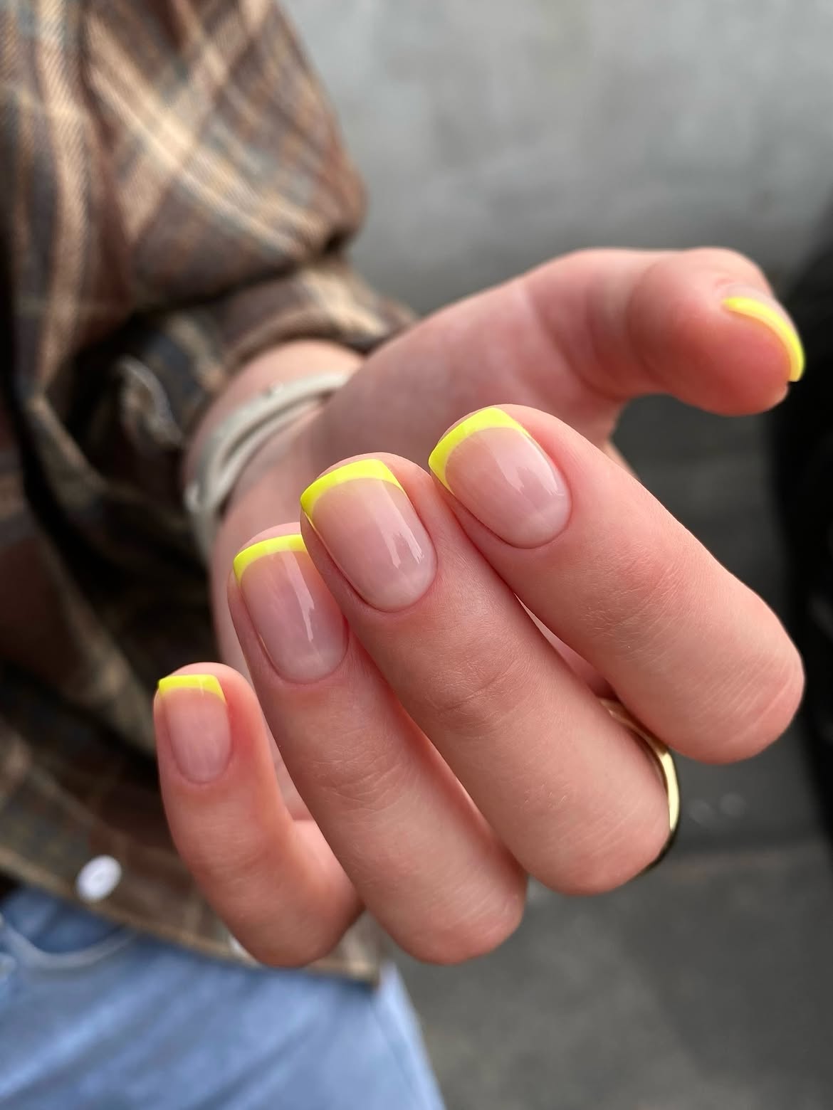 Neon Yellow French Tip Almond Nails