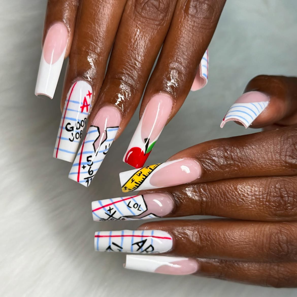 Notebook Paper French Tip Back To School Nails