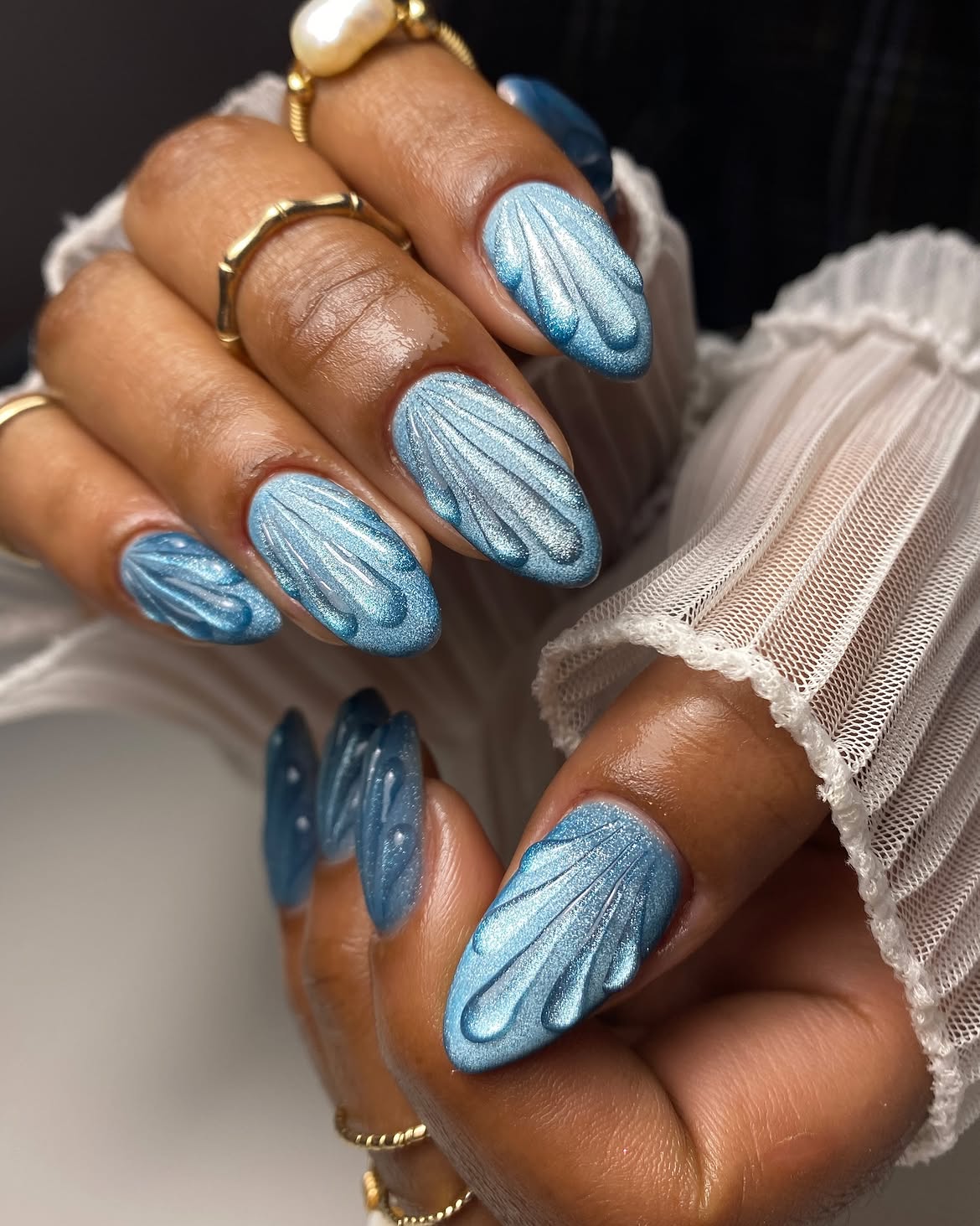 Ocean Shell Shimmer Almond Nails