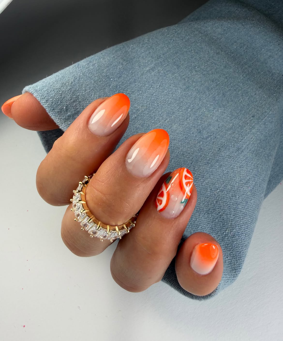 Orange Citrus Ombre With Nail Art Accent
