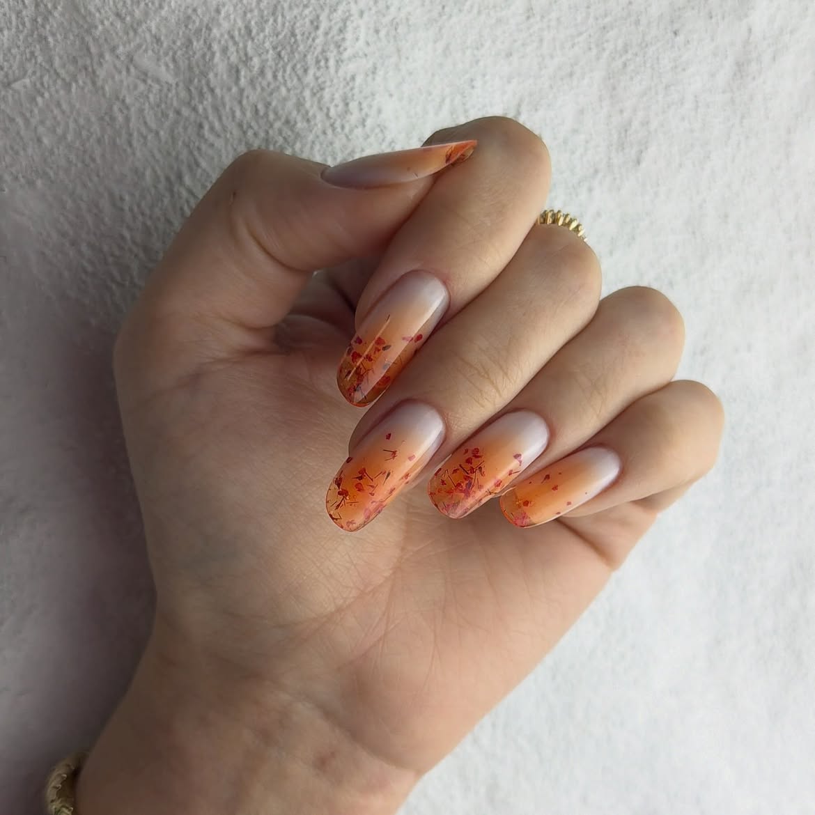 Orange Fall Ombre with Embedded Leaf Flakes