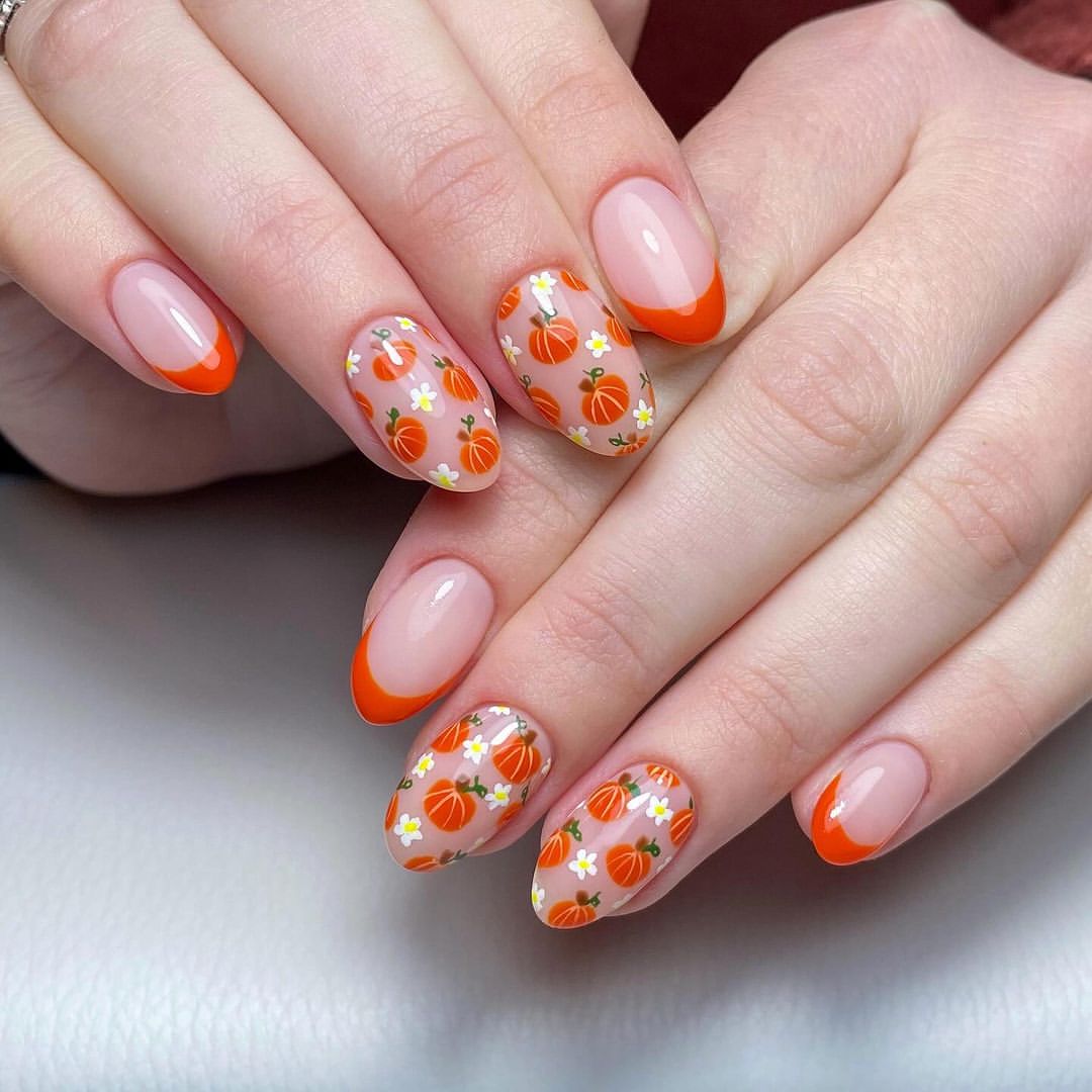 Orange French Tip Pumpkin Fall Nails