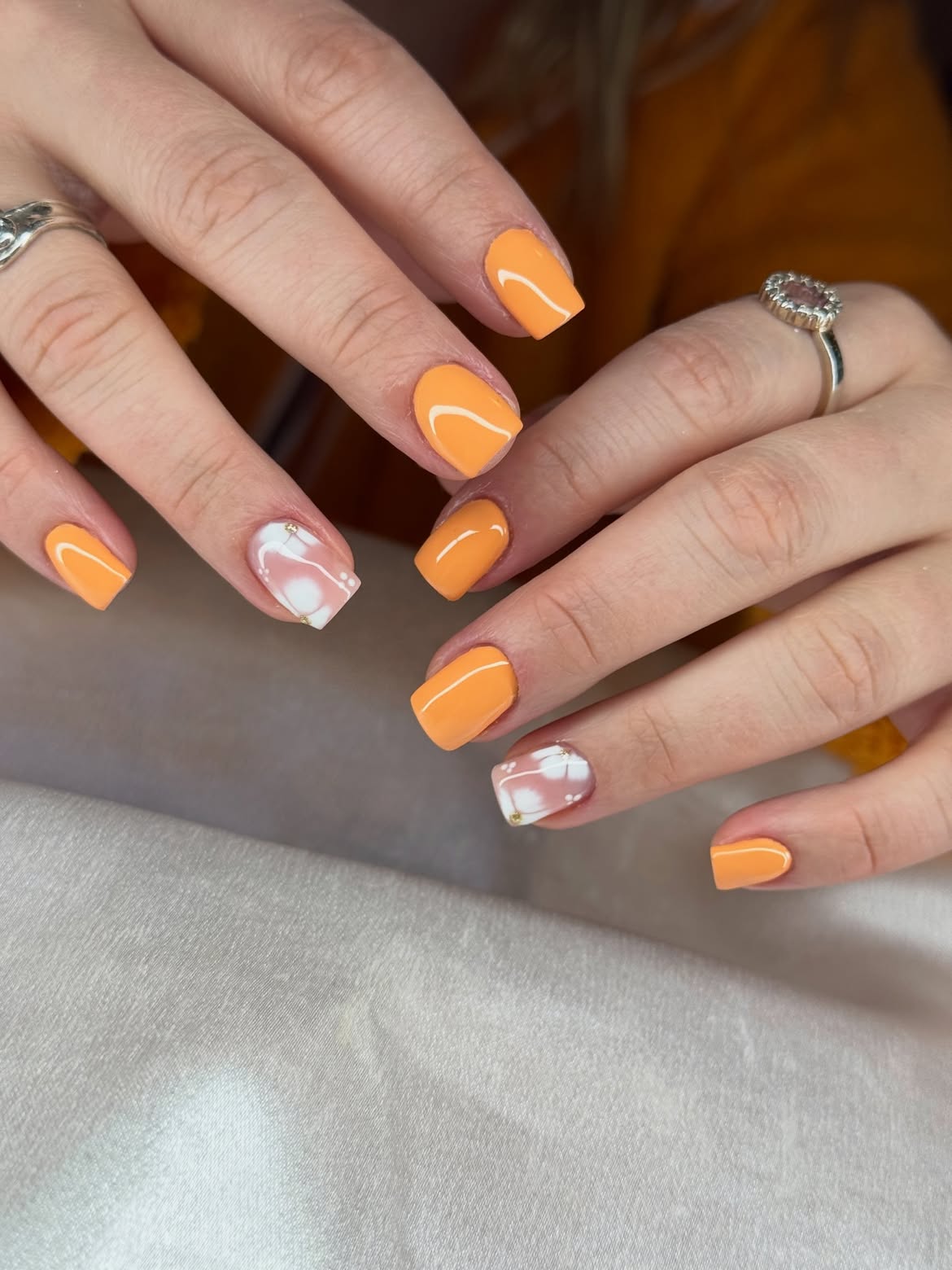 Orange Swirl Cloud French Tip Nails