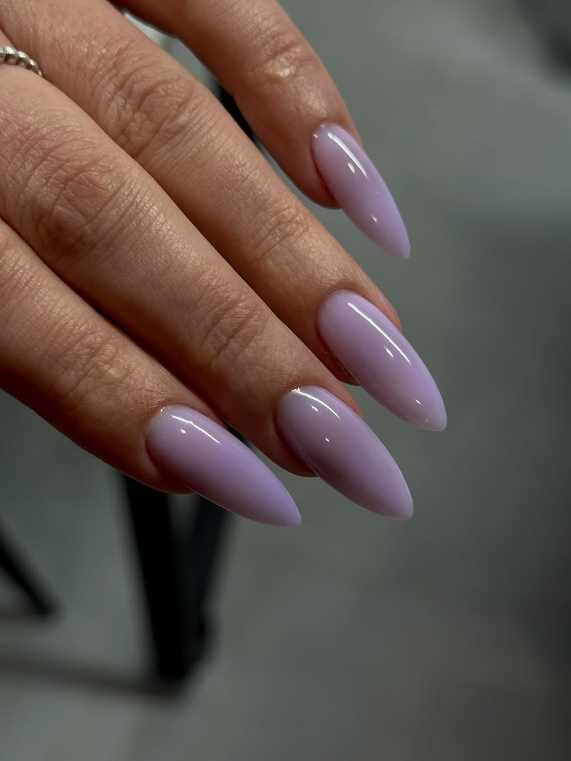 Pastel Lavender Milky Stiletto Nails