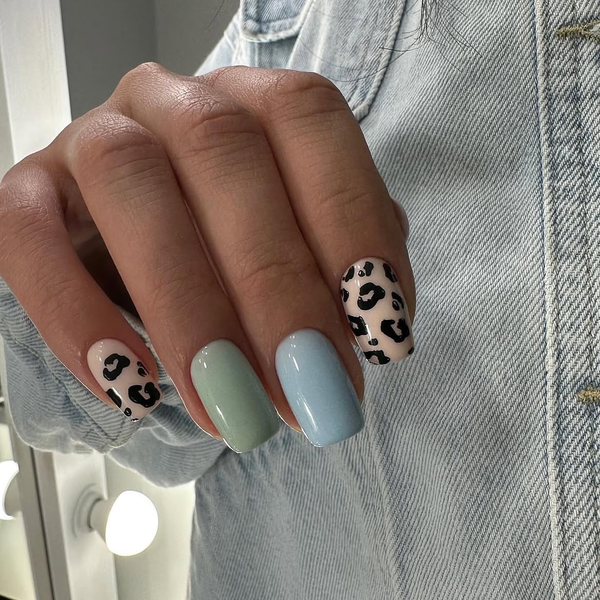 Pastel Leopard Print Square Nails