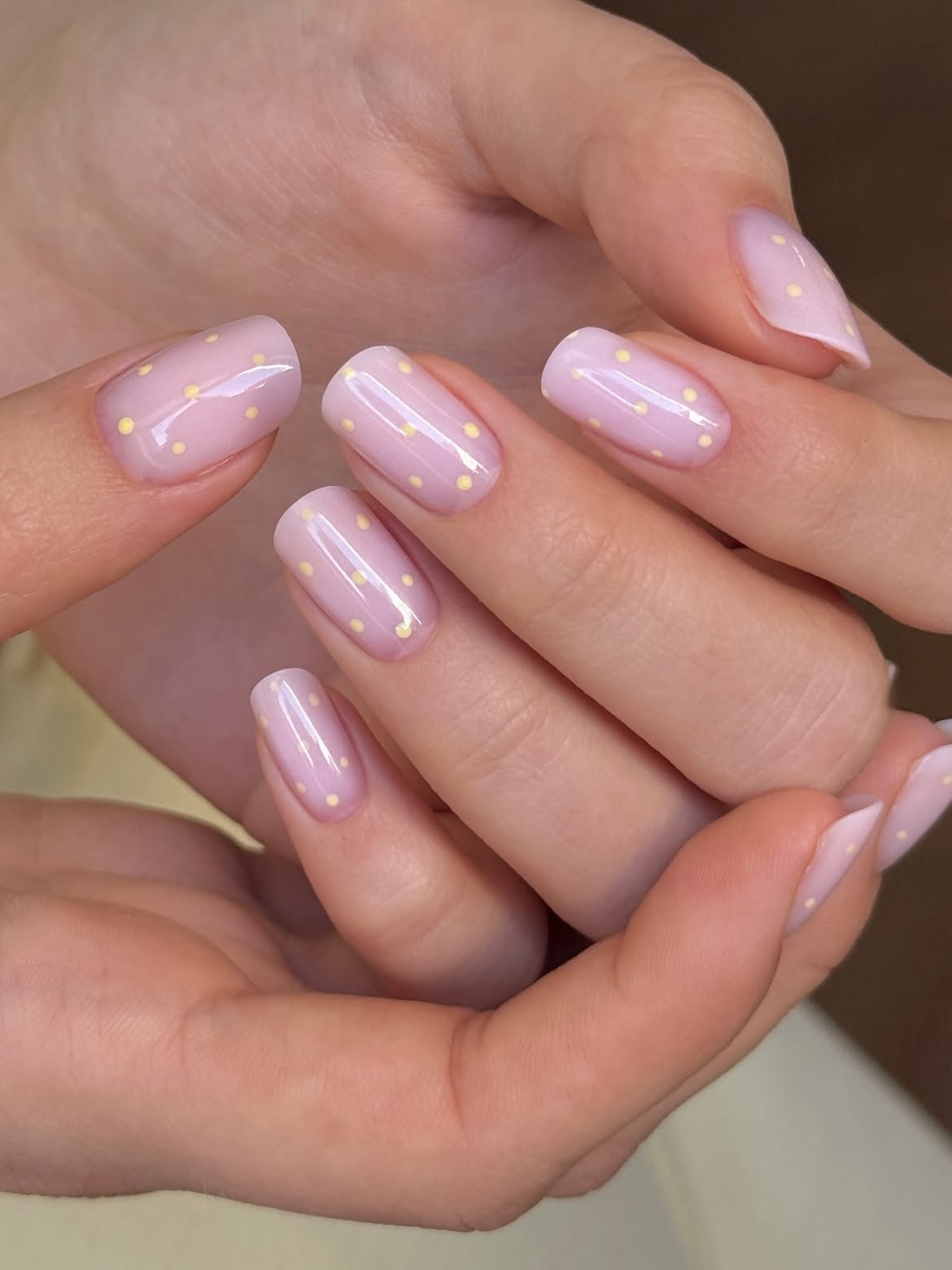 Pastel Pink Polka Dot Almond Nails