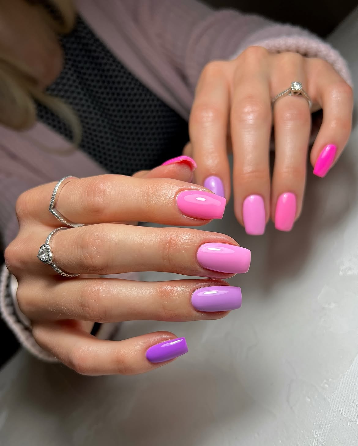 Pastel Purple and Pink Mismatched Square Nails
