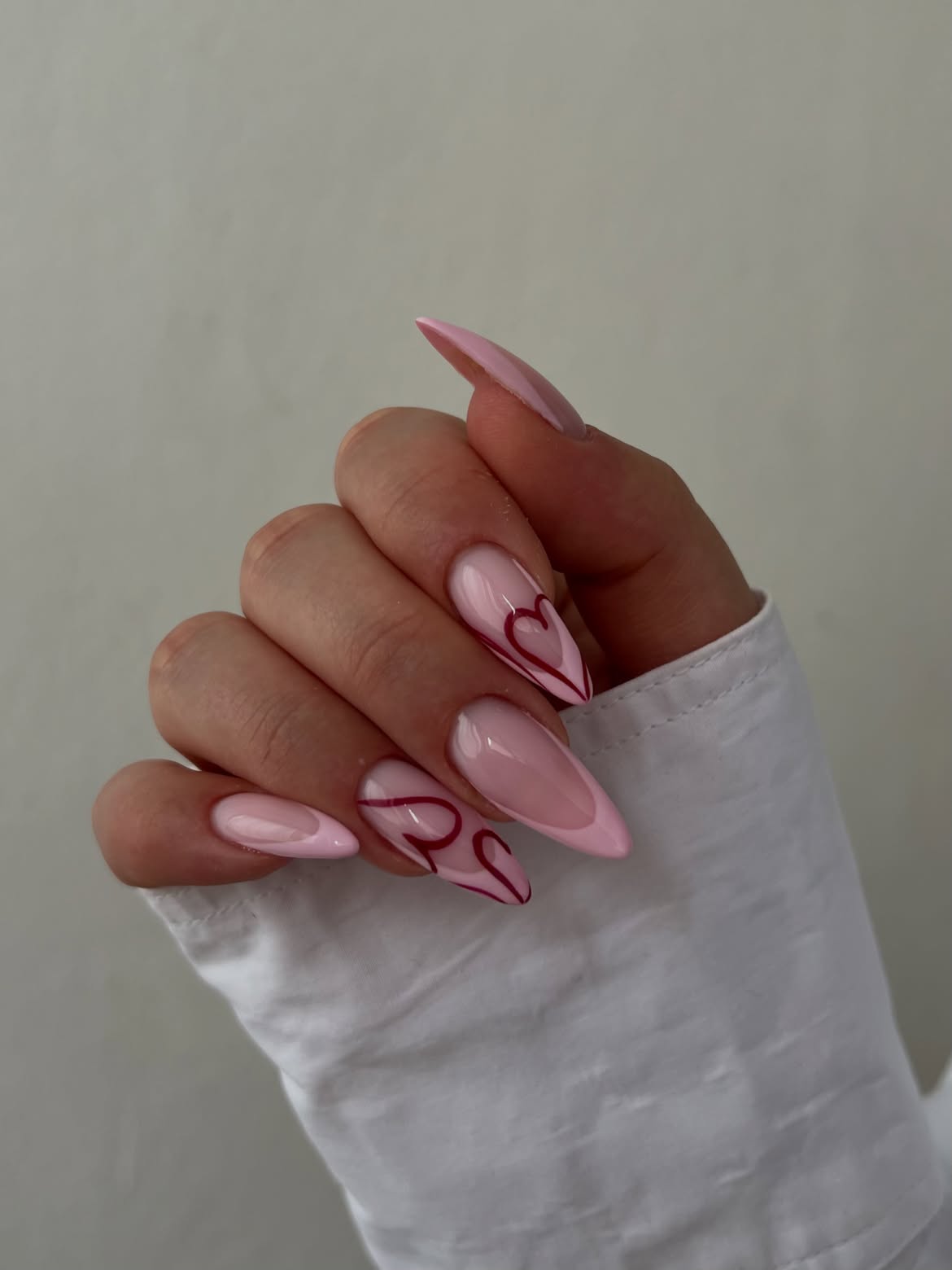 Pink Abstract Hearts Stiletto Nails